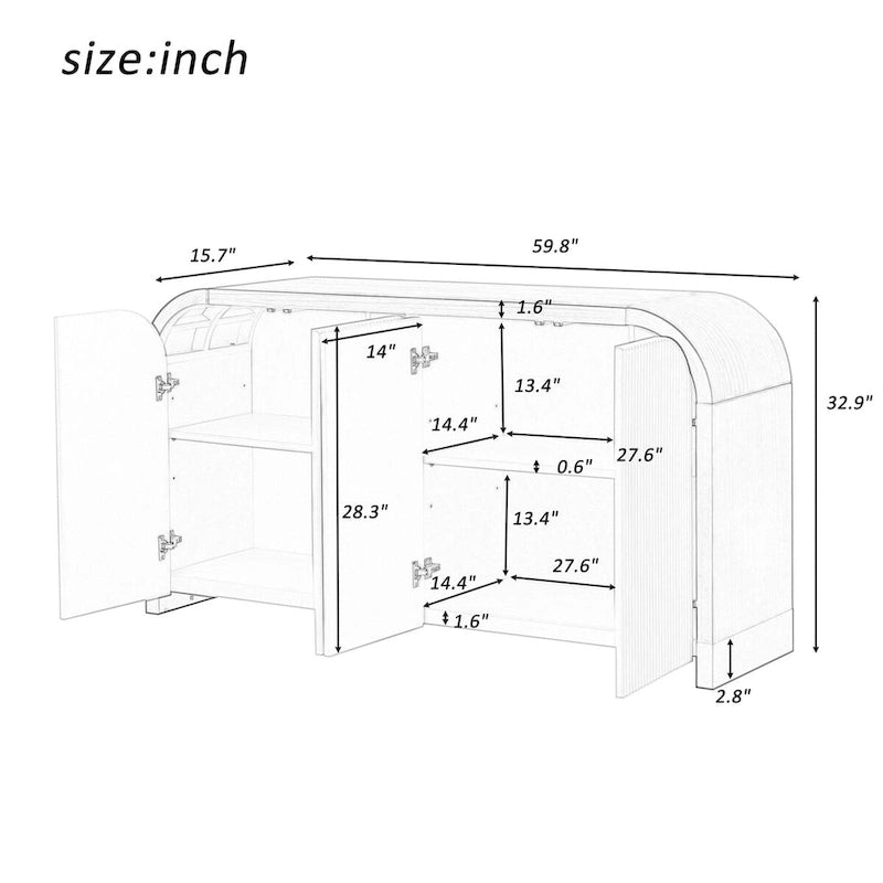 4-door Curved Corner Design Wavy Door Panel Cabinet